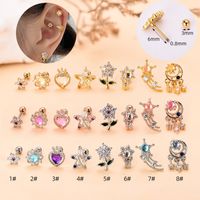 Fashion Star Heart Shape Stainless Steel Copper Plating Inlay Zircon Ear Studs 1 Piece main image 1