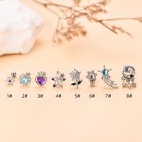 Fashion Star Heart Shape Stainless Steel Copper Plating Inlay Zircon Ear Studs 1 Piece main image 3