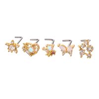 Fashion Heart Shape Butterfly Stainless Steel Copper Plating Inlay Zircon Nose Studs 1 Piece main image 4
