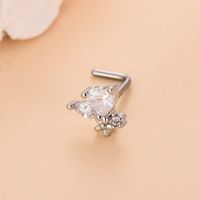 Fashion Heart Shape Butterfly Stainless Steel Copper Plating Inlay Zircon Nose Studs 1 Piece main image 3