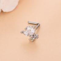 Fashion Heart Shape Butterfly Stainless Steel Copper Plating Inlay Zircon Nose Studs 1 Piece sku image 1