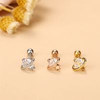 Fashion Star Heart Shape Stainless Steel Copper Plating Inlay Zircon Ear Studs 1 Piece main image 5