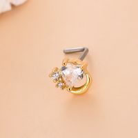 Fashion Heart Shape Butterfly Stainless Steel Copper Plating Inlay Zircon Nose Studs 1 Piece sku image 21