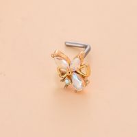 Fashion Heart Shape Butterfly Stainless Steel Copper Plating Inlay Zircon Nose Studs 1 Piece sku image 16