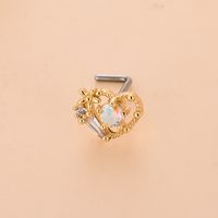 Fashion Heart Shape Butterfly Stainless Steel Copper Plating Inlay Zircon Nose Studs 1 Piece sku image 22