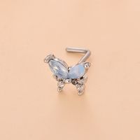 Fashion Heart Shape Butterfly Stainless Steel Copper Plating Inlay Zircon Nose Studs 1 Piece sku image 12