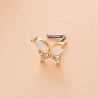 Fashion Heart Shape Butterfly Stainless Steel Copper Plating Inlay Zircon Nose Studs 1 Piece sku image 20