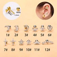 Mode Star Lune Acier Inoxydable Placage Zircon Boucles D'oreilles 1 Pièce main image 2