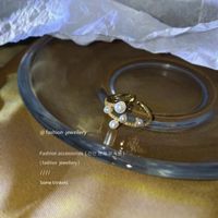 Elegant Geometric Copper Inlay Artificial Pearls Rings sku image 1