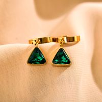 1 Pair Simple Style Triangle Plating Inlay Stainless Steel Zircon Gold Plated Drop Earrings main image 5