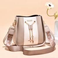 Women's Medium Pu Leather Color Block Fashion Bucket Zipper Shoulder Bag Crossbody Bag Bucket Bag sku image 5