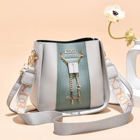 Women's Medium Pu Leather Color Block Fashion Bucket Zipper Shoulder Bag Crossbody Bag Bucket Bag main image 3