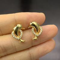 Simple Style Dolphin Copper Inlay Zircon Earrings 1 Pair main image 4