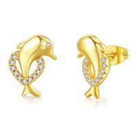 Simple Style Dolphin Copper Inlay Zircon Earrings 1 Pair sku image 2