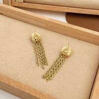 1 Pair Retro Square Tassel Inlay Copper Artificial Gemstones 14k Gold Plated Drop Earrings main image 3