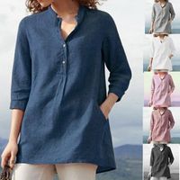 Women's Blouse 3/4 Length Sleeve Blouses Patchwork Vintage Style Solid Color main image 4