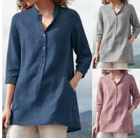 Women's Blouse 3/4 Length Sleeve Blouses Patchwork Vintage Style Solid Color main image 1