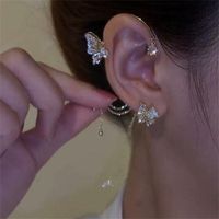 Fashion Tassel Butterfly Alloy Copper Rhinestone Women's Ear Clips sku image 2