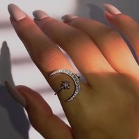 1 Piece Simple Style Moon Alloy Plating Rhinestones Women's Open Ring main image 3