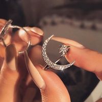 1 Piece Simple Style Moon Alloy Plating Rhinestones Women's Open Ring main image 1