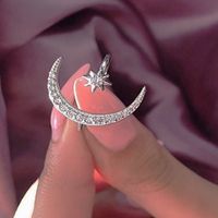 1 Piece Simple Style Moon Alloy Plating Rhinestones Women's Open Ring main image 5