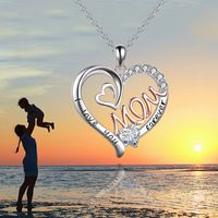 Casual MAMA Simple Style Letter Heart Shape Alloy Hollow Out Inlay Rhinestones Mother'S Day Women's Pendant Necklace main image 5
