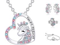 Moda Forma De Corazón Unicornio Aleación Embutido Diamantes De Imitación Mujeres Pulsera Aretes Collar main image 6