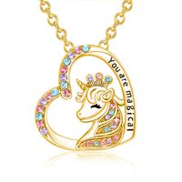 Moda Forma De Corazón Unicornio Aleación Embutido Diamantes De Imitación Mujeres Pulsera Aretes Collar main image 4