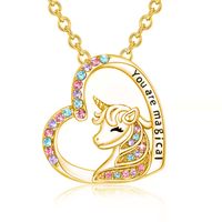 Moda Forma De Corazón Unicornio Aleación Embutido Diamantes De Imitación Mujeres Pulsera Aretes Collar sku image 4