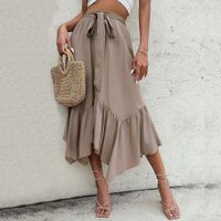 Summer Casual Solid Color Spandex Polyester Midi Dress Skirts main image 1