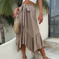 Summer Casual Solid Color Spandex Polyester Midi Dress Skirts main image 2