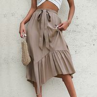 Summer Casual Solid Color Spandex Polyester Midi Dress Skirts main image 3