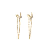 Ins Style Simple Style Cool Style Lightning Copper Plated With Real Gold Ear Studs Ear Chain Zircon Ear Studs 1 Pair main image 3