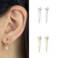 Ins Style Simple Style Cool Style Lightning Copper Plated With Real Gold Ear Studs Ear Chain Zircon Ear Studs 1 Pair main image 1