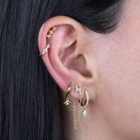 Ins Style Simple Style Cool Style Lightning Copper Plated With Real Gold Ear Studs Ear Chain Zircon Ear Studs 1 Pair main image 7