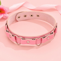 1 Piece Fashion Heart Shape Pu Leather Metal Belt Buckle Metal Button Chain Silver Plated Women's Choker sku image 4