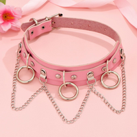 1 Piece Fashion Heart Shape Pu Leather Metal Belt Buckle Metal Button Chain Silver Plated Women's Choker main image 5