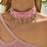 1 Piece Fashion Heart Shape Pu Leather Metal Belt Buckle Metal Button Chain Silver Plated Women's Choker main image 9