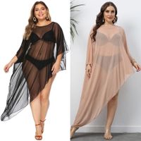 Sexy Solid Color Net Yarn See-through 1 Piece Plus Size Swimwear main image 1