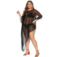 Sexy Solid Color Net Yarn See-through 1 Piece Plus Size Swimwear main image 4