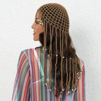 Women's Fashion Solid Color Beaded Braid Eaveless Beanie Hat main image 3