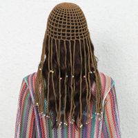 Women's Fashion Solid Color Beaded Braid Eaveless Beanie Hat sku image 4