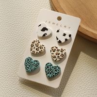 3 Pairs Sweet Color Block Stripe Heart Shape Arylic Valentine's Day Women's Ear Studs main image 2