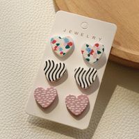 3 Pairs Sweet Color Block Stripe Heart Shape Arylic Valentine's Day Women's Ear Studs sku image 5