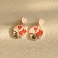 1 Pair Vacation Heart Shape Flower Arylic Alloy Plating Women's Drop Earrings sku image 1
