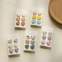 3 Pairs Sweet Color Block Stripe Heart Shape Arylic Valentine's Day Women's Ear Studs main image 6