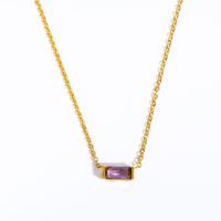 201 Stainless Steel Glass Titanium Steel Fashion Plating Rectangle Birthstone Necklace sku image 5