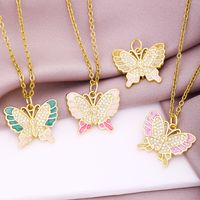 Simple Style Butterfly Copper Enamel Inlay Zircon Pendant Necklace 1 Piece main image 5