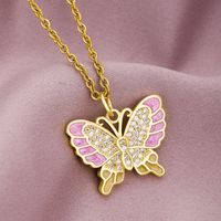Simple Style Butterfly Copper Enamel Inlay Zircon Pendant Necklace 1 Piece sku image 2