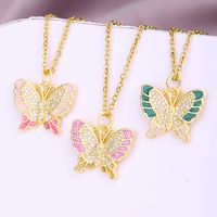Simple Style Butterfly Copper Enamel Inlay Zircon Pendant Necklace 1 Piece main image 1